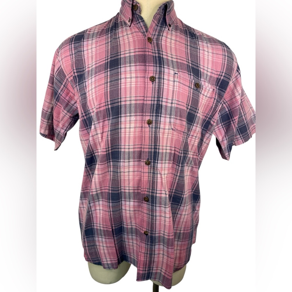 Vintage Canyon Guide Outfitters Pink and Blue Plaid Shirt Men’s Large